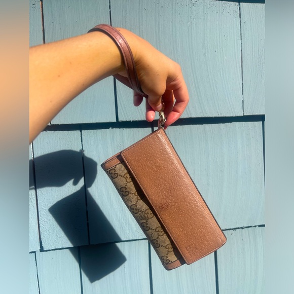 Gucci leather canvas wristlet wallet rare pink monogram bag clutch vintage - Picture 3 of 17